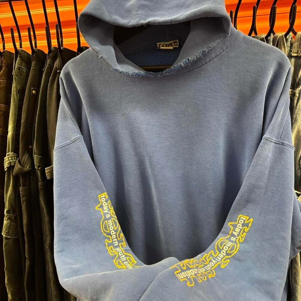 Grail Vintage 90s Volcom Distressed Hoodie - Faded Blue - Made in USA - XL